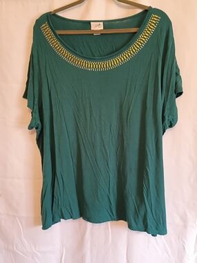 Jaclyn Smith Plus-Size 3x Teal/Green Embellished Scoop Neck Women's Top.